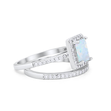 Radiant Cut Piece Engagement Ring Lab Created White Opal 925 Sterling Silver